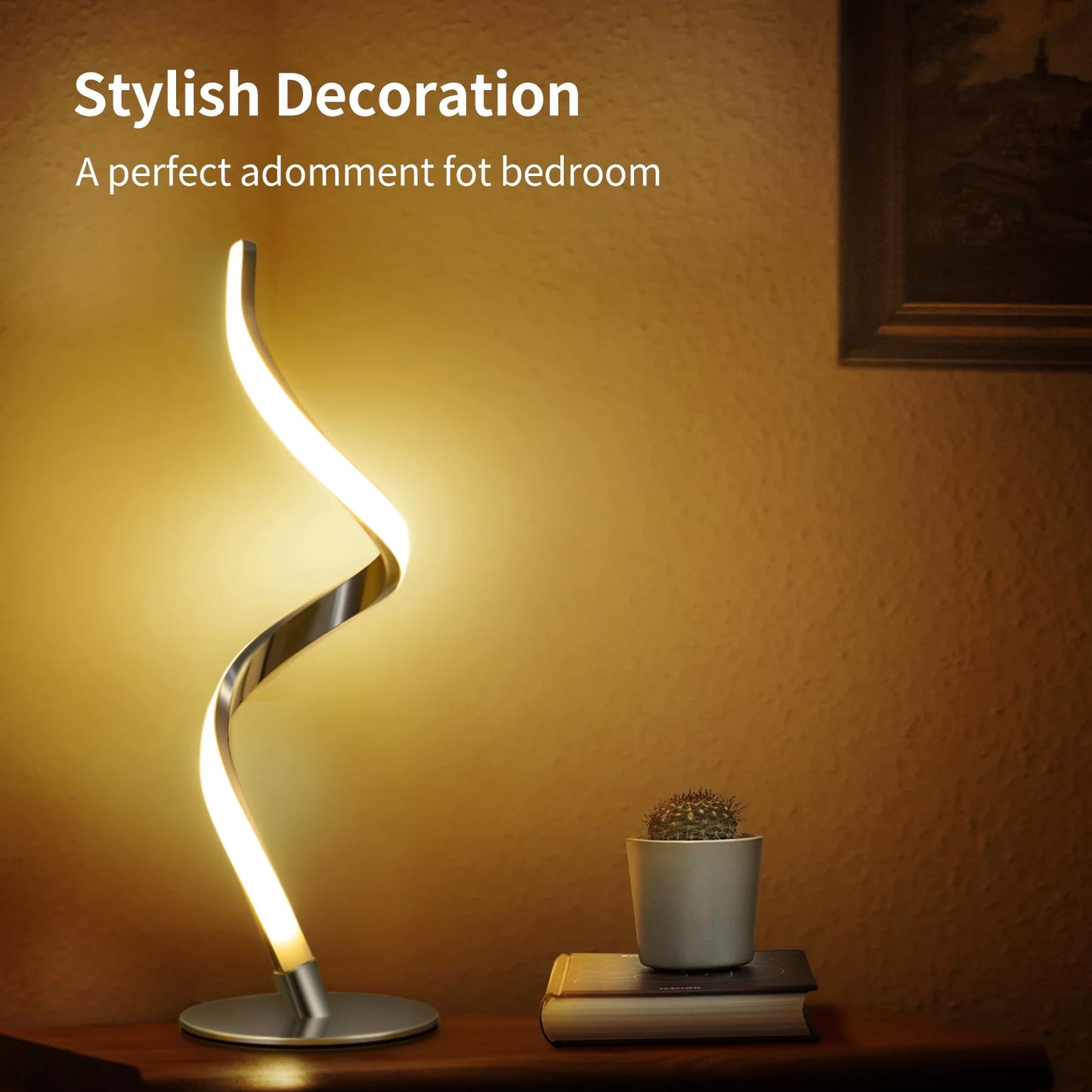Modern Spiral Table Lamp - Touch Control Bedside Lamp, 3 Colors & Fully Stepless Dimmable Nightstand Lamps for Bedroom, Living Room & Office(3000K 4000K 5000K)