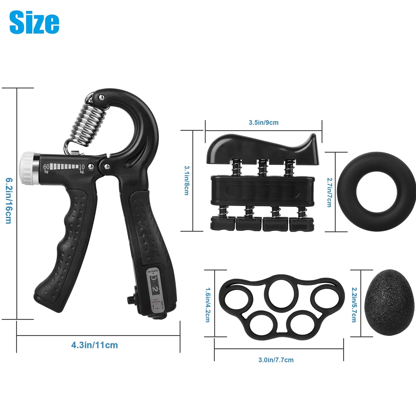 5Pcs Hand Grip Strengthener Forearm Workout Kit, Grip Strength Trainer, Adjustable Resistance 22 to 132Lbs Hand Gripper, Finger Exerciser, Finger Stretcher, Grip Loop, Stress Relief Grip Ball