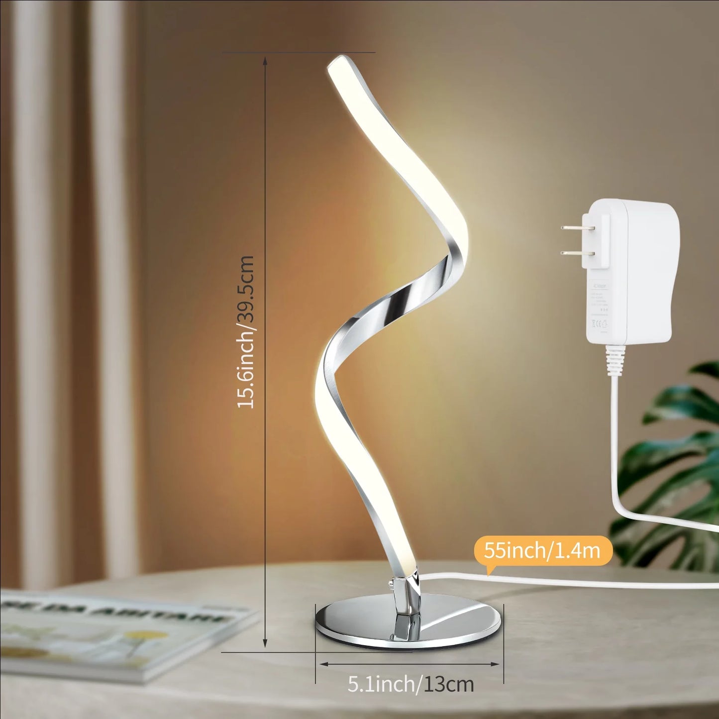 Modern Spiral Table Lamp - Touch Control Bedside Lamp, 3 Colors & Fully Stepless Dimmable Nightstand Lamps for Bedroom, Living Room & Office(3000K 4000K 5000K)