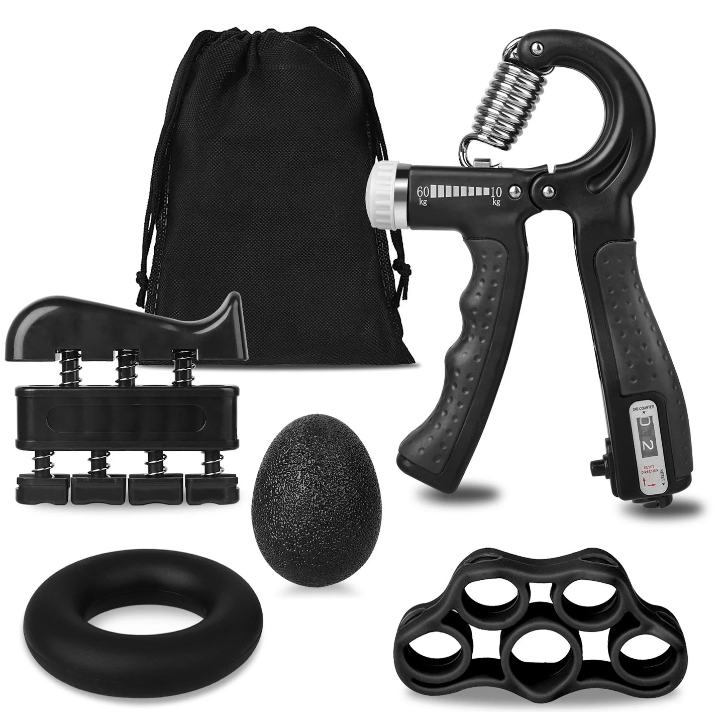 5Pcs Hand Grip Strengthener Forearm Workout Kit, Grip Strength Trainer, Adjustable Resistance 22 to 132Lbs Hand Gripper, Finger Exerciser, Finger Stretcher, Grip Loop, Stress Relief Grip Ball