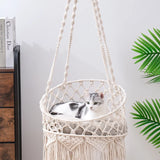 Pet Cat Hammock Swing Bed Bohemian Handwoven Tapestry Cotton Macrame for Home Outdoor Wall Hanging with Cushion